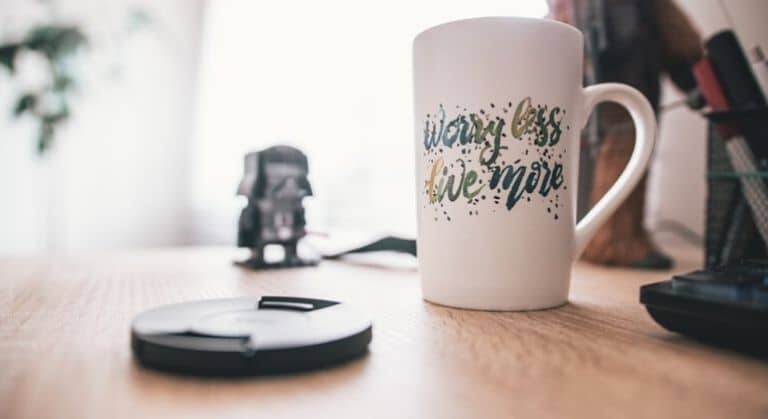 Worry less live more quote on mug